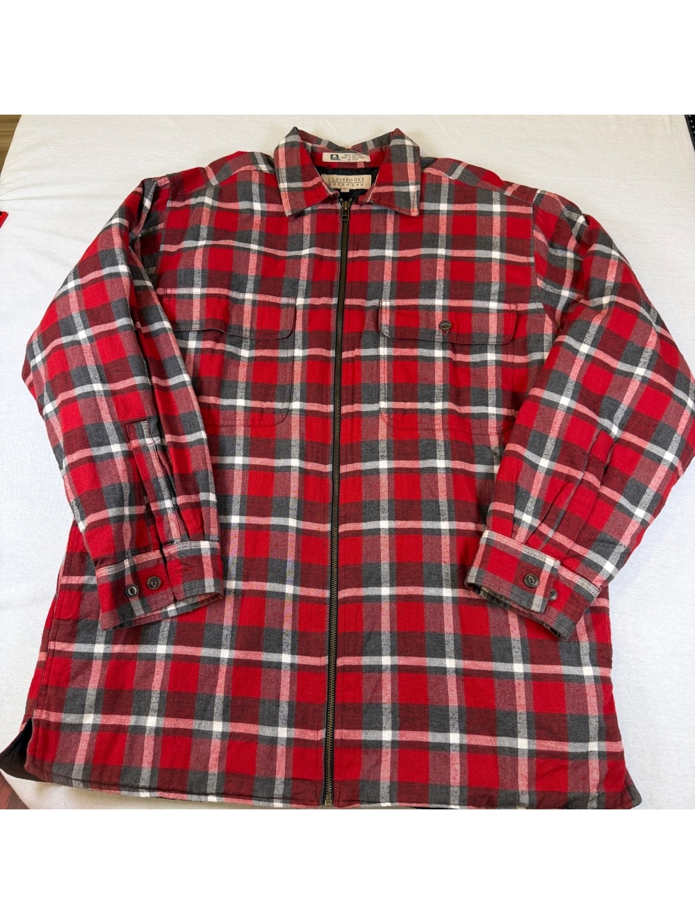 Claybrooke Outdoors Red Plaid Quilted Zip Jacket Men's L